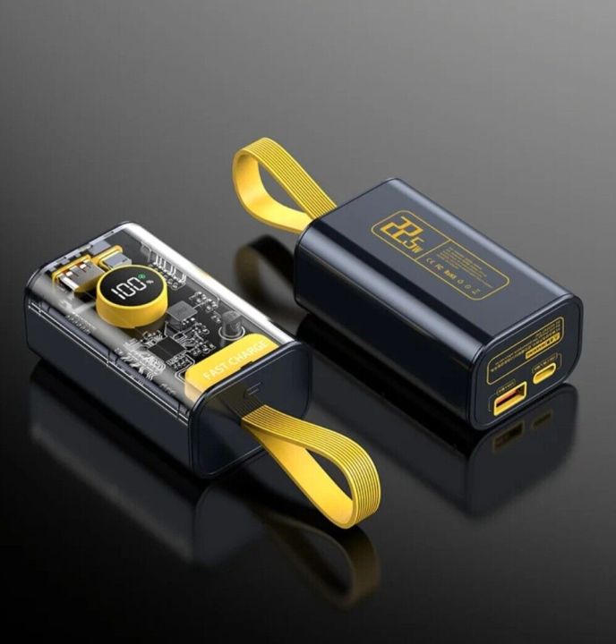 Kin Vale Power Bank Fast Charging 20000mph T1-18 Black Mobile Power Bank Fully Transparent Design Premium Quality PD22.5W Type C Power Bank 20000mAh Two-Way Fast Charging