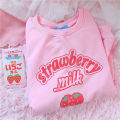 S-3XL Harajuku Kawaii Sweatshirt Strawberry Pink Sweatshirts Spring Kpop Korean Style Fleece Women Cute Top Outwear for Girls. 