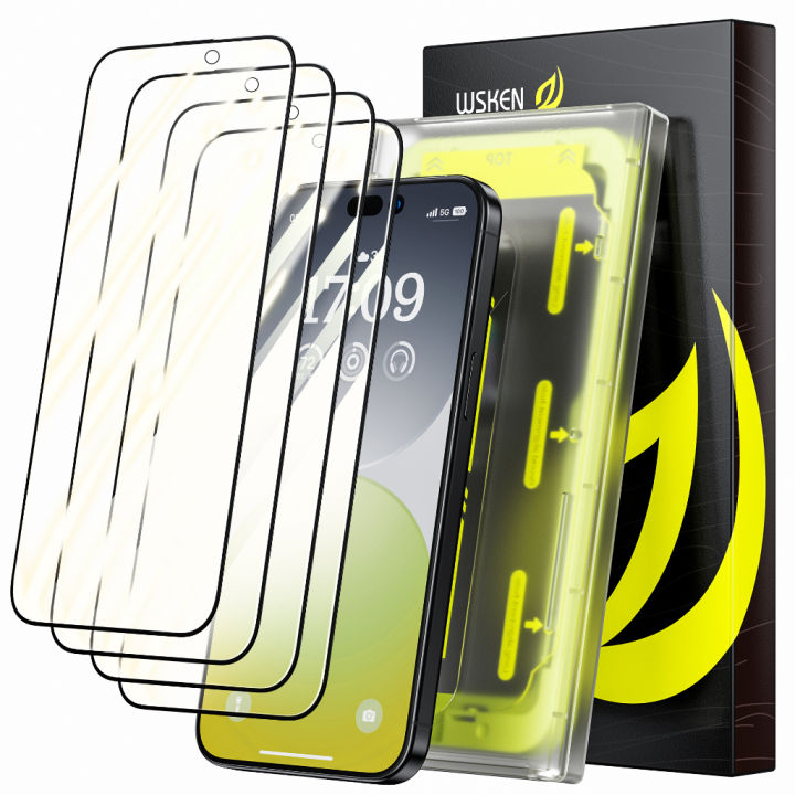 WSKEN Screen Protector for iphone 14/14pro/15 Pro/15 Pro Max Full Cover Tempered Glass,Easy Install