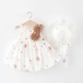 2022 Summer Newborn Baby Clothes Baby Girl Clothes Cute Print Sleeveless Cotton Beach Dress + Sun Hat Princess Dresses. 