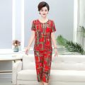 Mom's Summer Ice Silk Suit Middle-Aged and Elderly Women's Clothing Two-Piece Suit Grandma's Clothes Summer Clothes for the Elderly Women's Summer. 