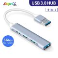 (New) USB hub multiple hub converter USB splitter 4 ports hight speed USB 3.0 hub OTG printer for laptop PC MacBook Pro charge data transfer metal cable extender. 
