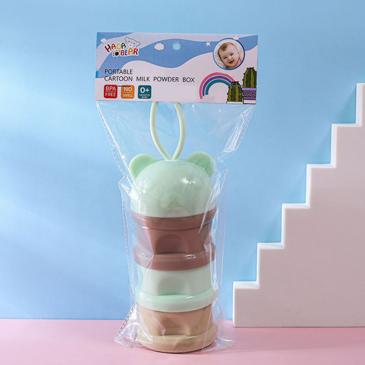 Cute Portable Cartoon Box Independent Layered Milk Powder Grid Convenient Three Layer Split Snack Storage Can