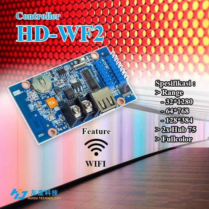 HD-WF2 Wi-Fi + USB Asynchronous Full color led control card Android Apps Operated 2x Hub75 Port 768x64 pixel for P3 P5 P6 P10 RGB LED Panel Equivalent HD-U60-75 HD-U6A HD-W60-75
