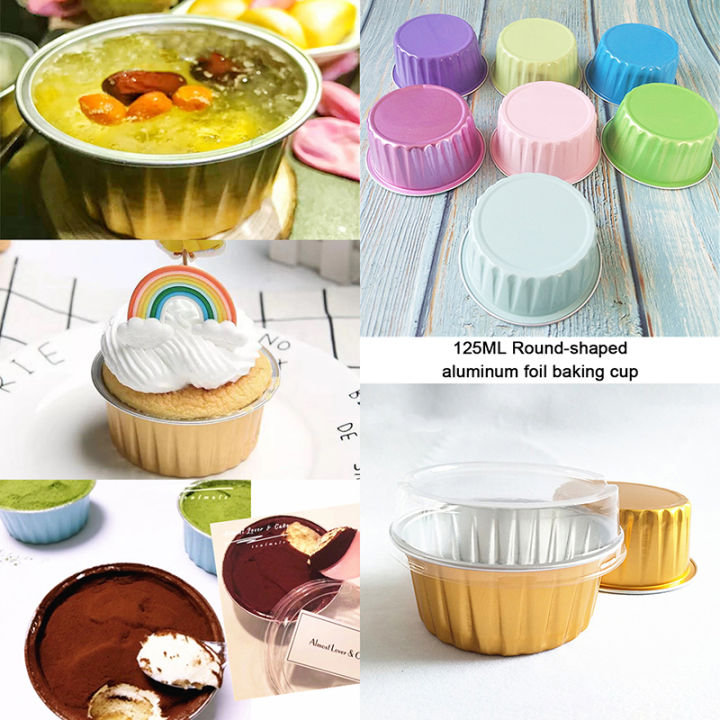【NEW】 10Pcs 125ML Aluminum Foil Round Shaped Cupcake Cup with Lids Creme Containers Dounp