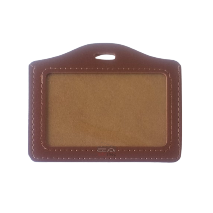 PU Leather Horizontal ID Card Holder - Brown