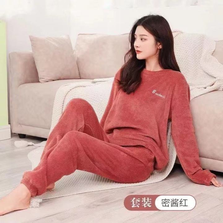 Autumn and winter coral velvet pajamas fairy warm warm suit pants new casual long sleeve loungewear thickened fashion women's winter