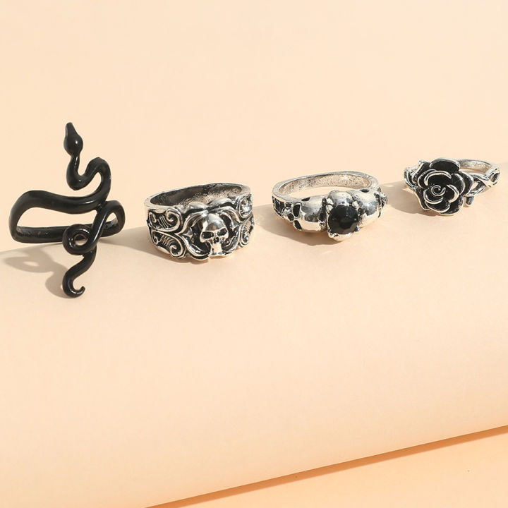 Fashionable%20hip-hop%20cool%20style%20diamond%20ring,%20rose%20ring,%20snake%20shape%20set,%20men's%204-piece%20ring%20set%20-%20Image%203