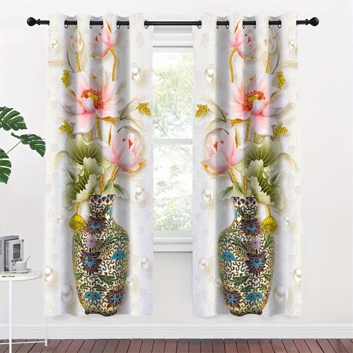 2pcs%203D%20Beautiful%20Vase%20Lotus%20Flower%20Digital%20Printed%20Curtain%20Living%20Room%20Curtains%20Grommet%20Top%20Curtains%20Living%20Room%20Office%20Home%20-%20Image%205