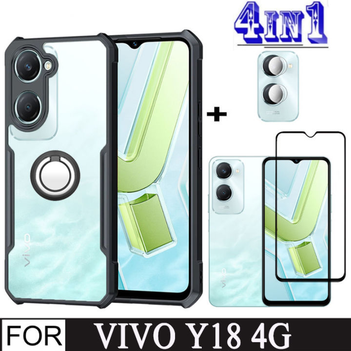 Vivo Y18 4G Shockproof Phone Case for Vivo Y28 Y38 Y18 Y18e Y03 4 in 1 Camera Lens Glass Screen Protector and Mobile phone holder