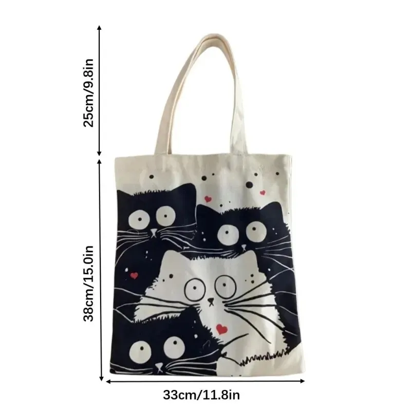 WIERAEM Canvas Tote Bag With Zip And Pockets For Women, Cute Cat Tote Bag Aesthetic, Foldable Cotton Cloth Fabric Reusable Shopping Bags (Beige