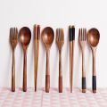 Rice Soups Gift Wooden Handmade Dinnerware Natural Kitchen Cutlery Tableware Utensils Sets Fork Chopsticks Spoon Set.