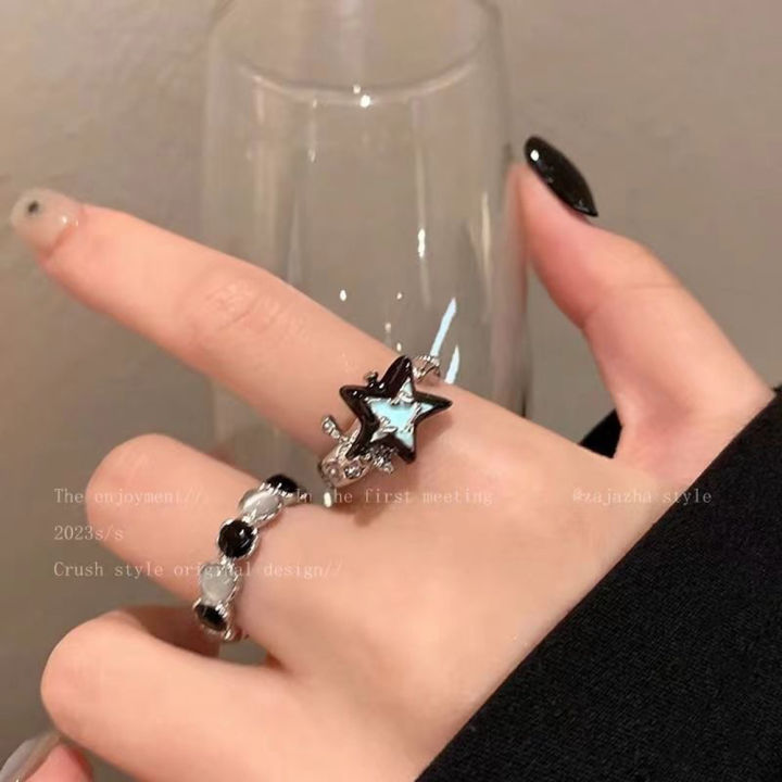 1/2Pcs Fashion Color Blocking Star Rings Imitation Opal Stone Ring Y2k Girls Women Personality Punk Ring Trendy Jewelry Gifts