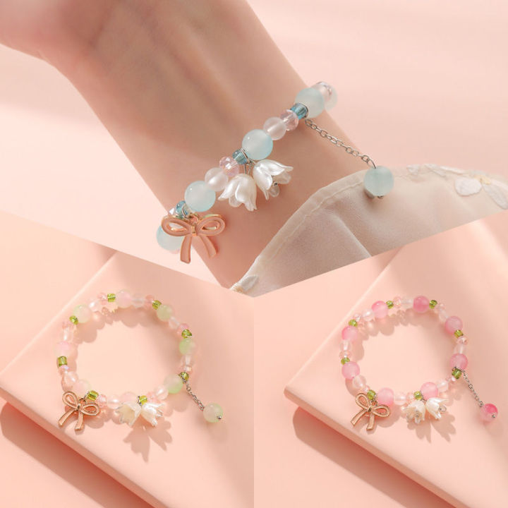 Sweet Vintage Pearl Lily Flower Bracelet For Women Korean Cute