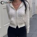 CIBBAR Solid Hooded Sweater Cardigan Women Casual Full Sleeve Pocket Patchwork Hooded Sweater Outwear Autumn Basic Knitwears y2k. 