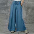 Sunnyheart Women Trousers Lightweight Solid Color Simple Wide Leg Pants. 
