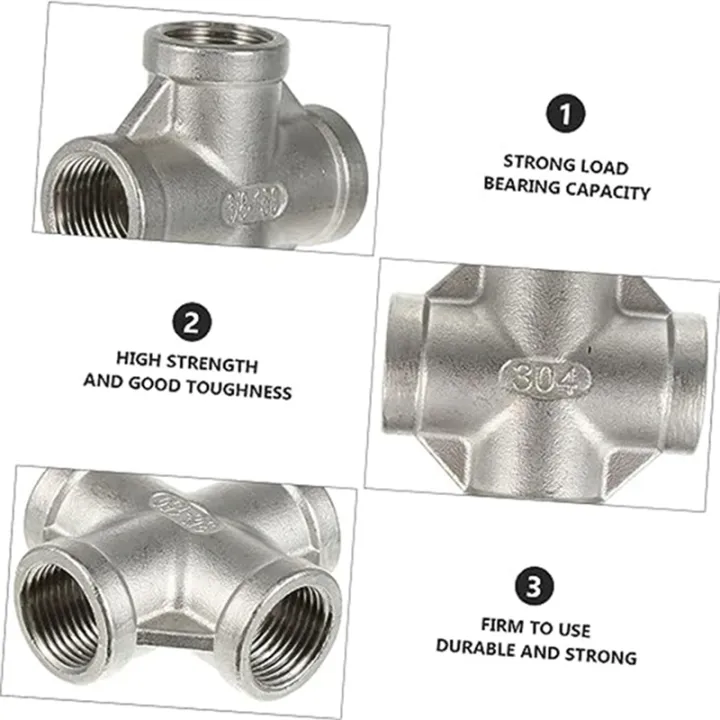 4Pcs%20Four-Way%20Joint%20Stainless%20Steel%20Hose%20Garden%20Hose%20Tube%20Connector%20Silver%20Water%20Tube%20Head%20Easy%20to%20Use%20-%20Image%204