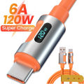 Huawei Xiaomi Redmi LED Digital Display Cable 120W Fast Charging USB Type C High Speed Charger Data Cable for Samsung Android.