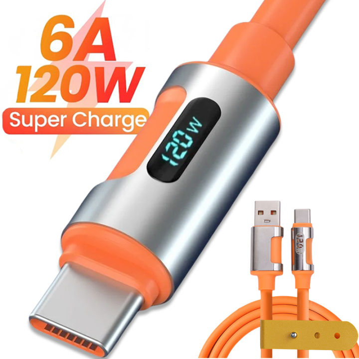 Huawei Xiaomi Redmi LED Digital Display Cable 120W Fast Charging USB Type C High Speed Charger Data Cable for Samsung Android