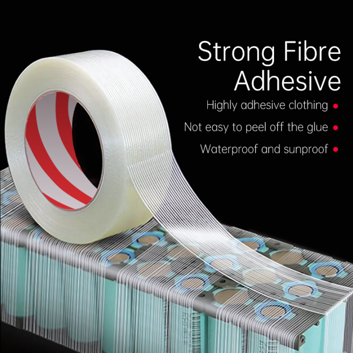 Striped Fiber Tape Lithium Battery Pack Insulation Wrap Fiberglass Tape Transparent Single Side Adhesive Seal Packaging Fixed