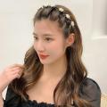 Golden Leaf Rhinestone Hairband with Clips for Women Resin and Pearl Design 13cm.