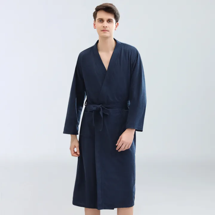 Gent's%20Comfortable%20Plus%20Size%20Water-Absorbing%20Quick-Drying%20Spa%20Sweat%20Bathrobe%20Couple%20Robes%20Pajamas%20Thin%20Kimono%20Waffle%20for%20Men%E2%80%99s%20-%20Image%203