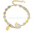 Sterling silver jade rabbit and Tian jade bracelet Chinese moon rabbit bracelet bracelet light luxury niche design for girlfriend birthday gift. 