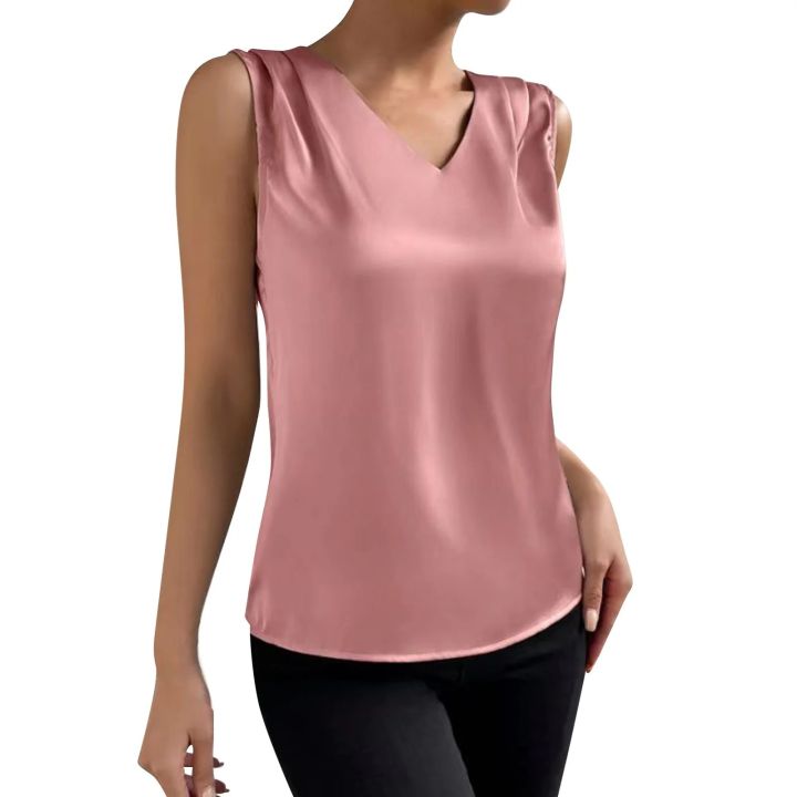 Summer%20Essential:%20Solid%20Color%20Satin%20V-Neck%20Sleeveless%20Tank%20Top%20for%20Women%20-%20Image%203