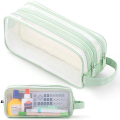 1 Piece Grid Mesh Pencil Case 2 Compartment Pen Bag Clear Pencil Pouch For Teen Student College Pink.