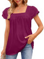 Women  U-neck T-shirt Double layer Lace Short Sleeve Ladies Pullover Tops Shirt Casual T-shirt. 