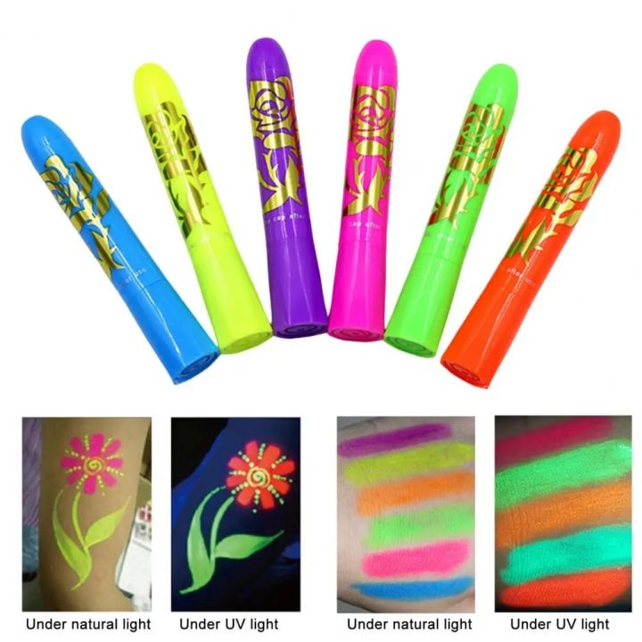 Face Paint Fluorescent Crayon Non-irritation Vibrant Color Makeup Painting Face Body Paint Glow Stick In The Dark Party Supplies