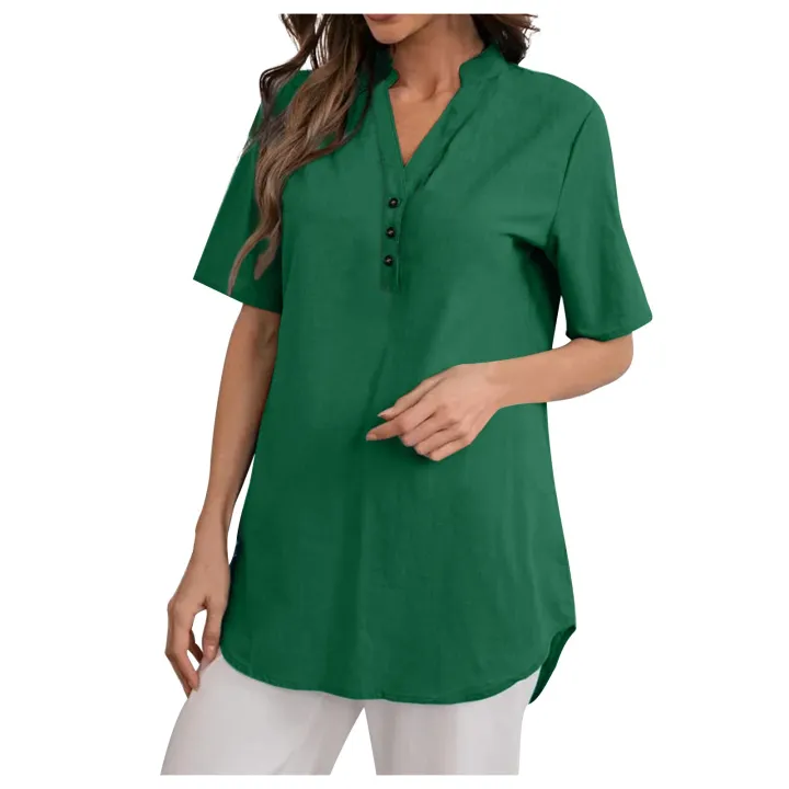 Light%20and%20Airy:%20Solid%20Color%20Short-Sleeved%20V-Neck%20Tops%20for%20Women%20-%20Image%205