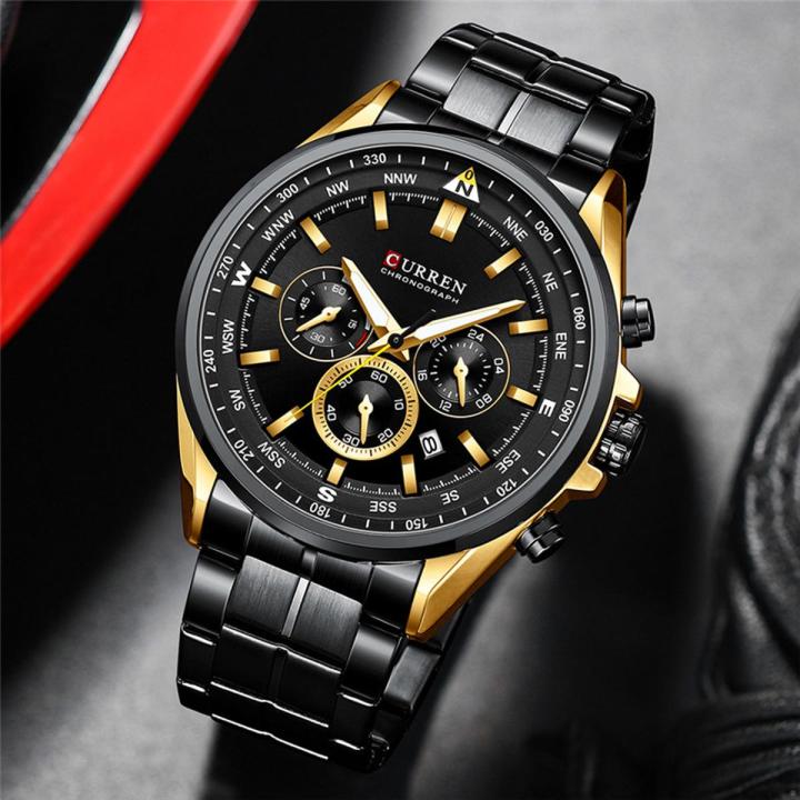 CURREN 8399 Men's Luxury Watches Fashion Sporty Wristwatches Male Chronograph Quartz Stainless Steel Clock with Luminous Hands