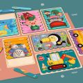 Kid Brain Wooden Toy Double-sided 3D Strip Animal Puzzle Telling Stories Stacking Jigsaw Montessori Educational Toy for Children.