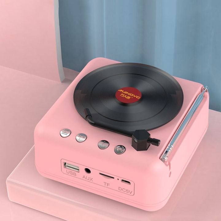 Manovo H3 Macaron Vinyl Record Player Bluetooth Speaker Retro Radio Stereo Pink/Yellow