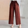 【Zihe】Linen Wide-Leg Pants Straight High Waist Solid Color Casual Pants Loose and Elastic Cropped Summer Versatile Ladies.