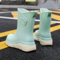 Rain Boots Women's Trendy Waterproof Shoes Rain Boots Women's Middle Tube Non-Slip Oil-Proof Kitchen Work Rubber Shoes Wear-Resistant Cotton-Padded Warm-Keeping. 