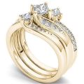 Princess 3Pcs set Charm Yellow Ring Anniversary Engagement Bridal Wedding Rings Jewelry For Women. 
