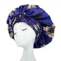Alien Large Size African Print Satin Bonnet with Long Ribbon Wrap Double Layer Headwrap Ankara Pattern Women Hair Cover Hair Wrap Cap.