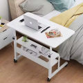 foldable height adjustable reading table 2 Layer Adjustable Height Table Portable Wood Laptop Bed Table with Wheels For Home Office.