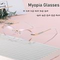Minus Glasses Luxury Women Rimless Diamond Cutting Frame Myopia Eyeglasses Anti Blue Light Finished Prescription Eyewear Diopter. 