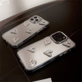 Sroof Case For iPhone 11 12 13 14 15 16 17 Pro Max Mirror silver pleated heart Shockproof Silicone Soft Phone Case Back Cover.