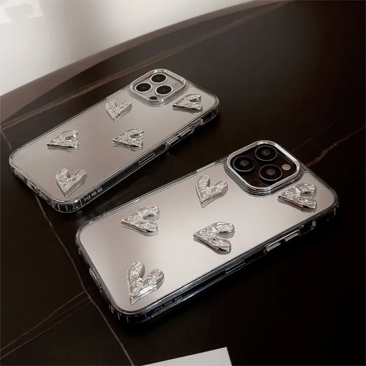 Sroof%20Case%20For%20iPhone%2011%2012%2013%2014%2015%2016%2017%20Pro%20Max%20Mirror%20silver%20pleated%20heart%20Shockproof%20Silicone%20Soft%20Phone%20Case%20Back%20Cover%20-%20Image%203