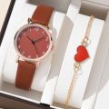 2pcs Set New Watch Women Fashion Casual Leather Belt Watches Simple Ladies Round Dial Quartz Wristwatches Dress Clock. 