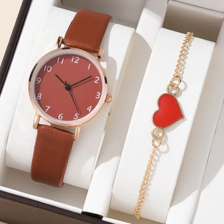 2pcs%20Set%20New%20Watch%20Women%20Fashion%20Casual%20Leather%20Belt%20Watches%20Simple%20Ladies%20Round%20Dial%20Quartz%20Wristwatches%20Dress%20Clock%20-%20Image%205