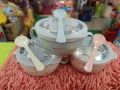 Cute Baby Stainless Steel Feeding Bowl with Handles & Spoon - 1ps [Color as per stock]. 