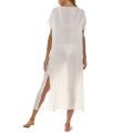 V-Neck Hollow Out Cover Up Woman Swimsuit Side Split Short Sleeve Beach Midi Dress 2023 Ladies Knit Bikini Cover-Ups Dress.