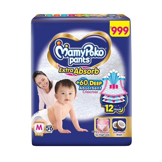 Mamypoko Medium Pants 7-12kg Baby Diaper 56 Pcs Pack