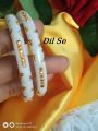 Unique and Gorgious Golden Metal Works Plastic Shakha Pola Bangles. It's for Women White, Party, Wedding, Anniversary, Durga Puja & All Time Use.. 