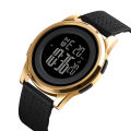 SKMEI 1502 Black PU Digital Watch For Unisex - Golden & Black. 